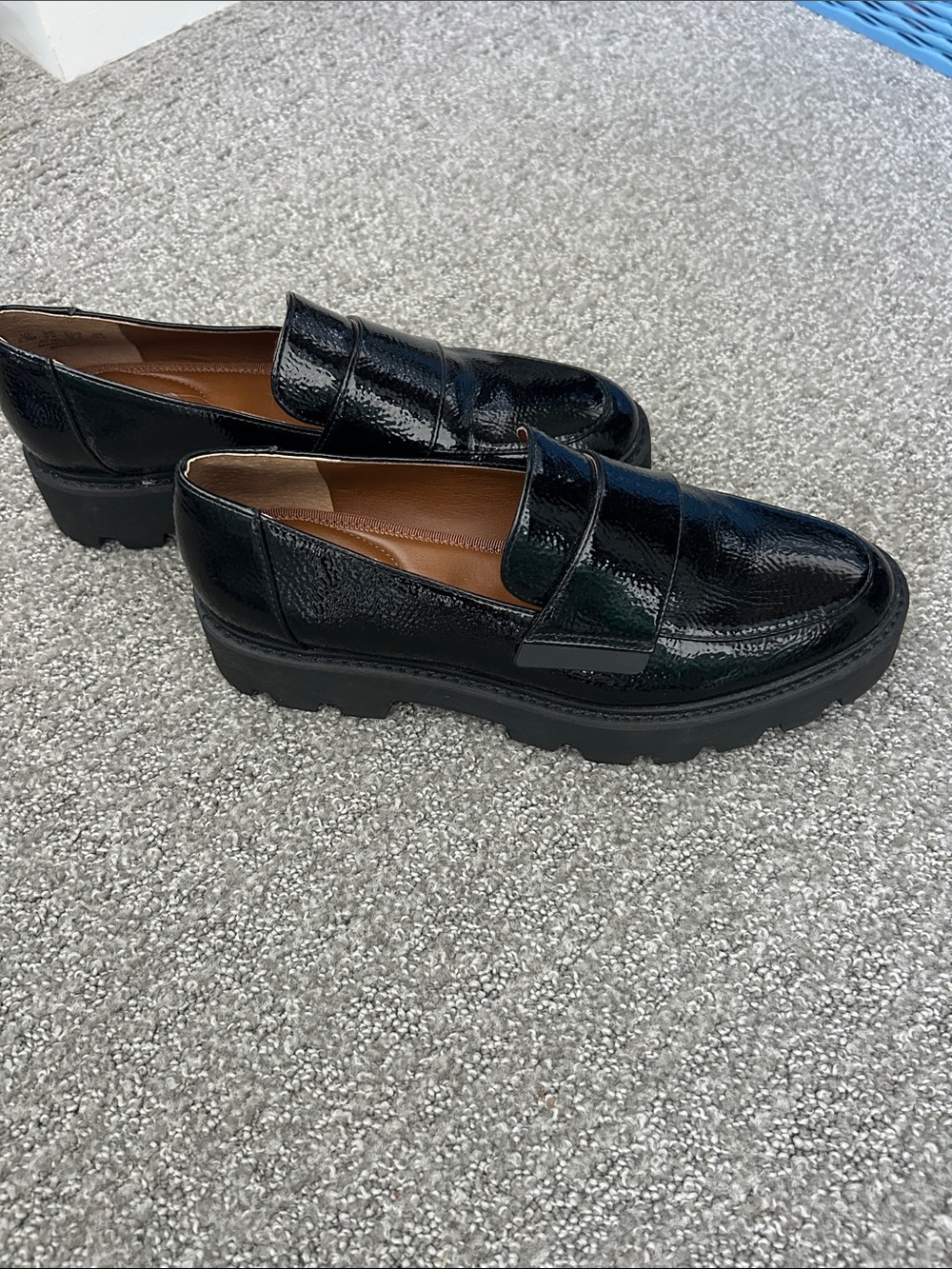 Franco Sarto Black Patent Lugsole Penny Loafers